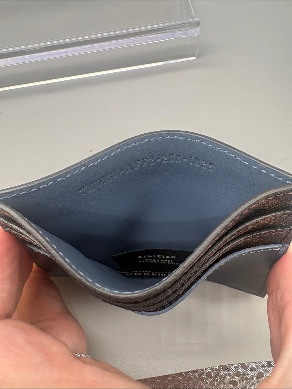 Fendi Two-Tone Blue Leather and Brown FF Logo Card Holder